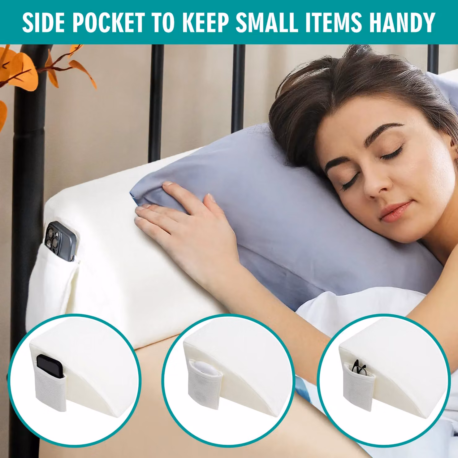 Gymax Full Size Bed Wedge Pillow Gap Filler with Side Pocket in White – 3