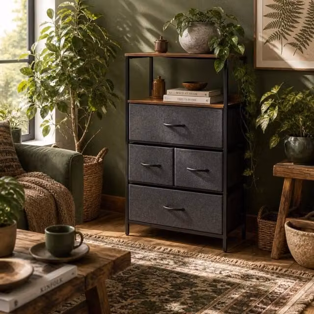 Wyld Haus Lolula Black 4 Drawer Storage Chest with Open Shelf