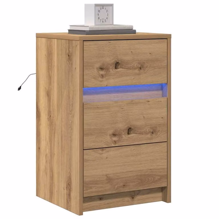 Berkfield Home Modern Bedside Cabinet in Brown Artisan Oak with Integrated LED Lights