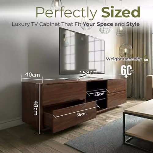 Centurion Supports Avitus Premium Walnut TV Cabinet with 4 Drawers and 3 Shelves, Brown, W/D/H: 158 x 40 x 48 cm – 9