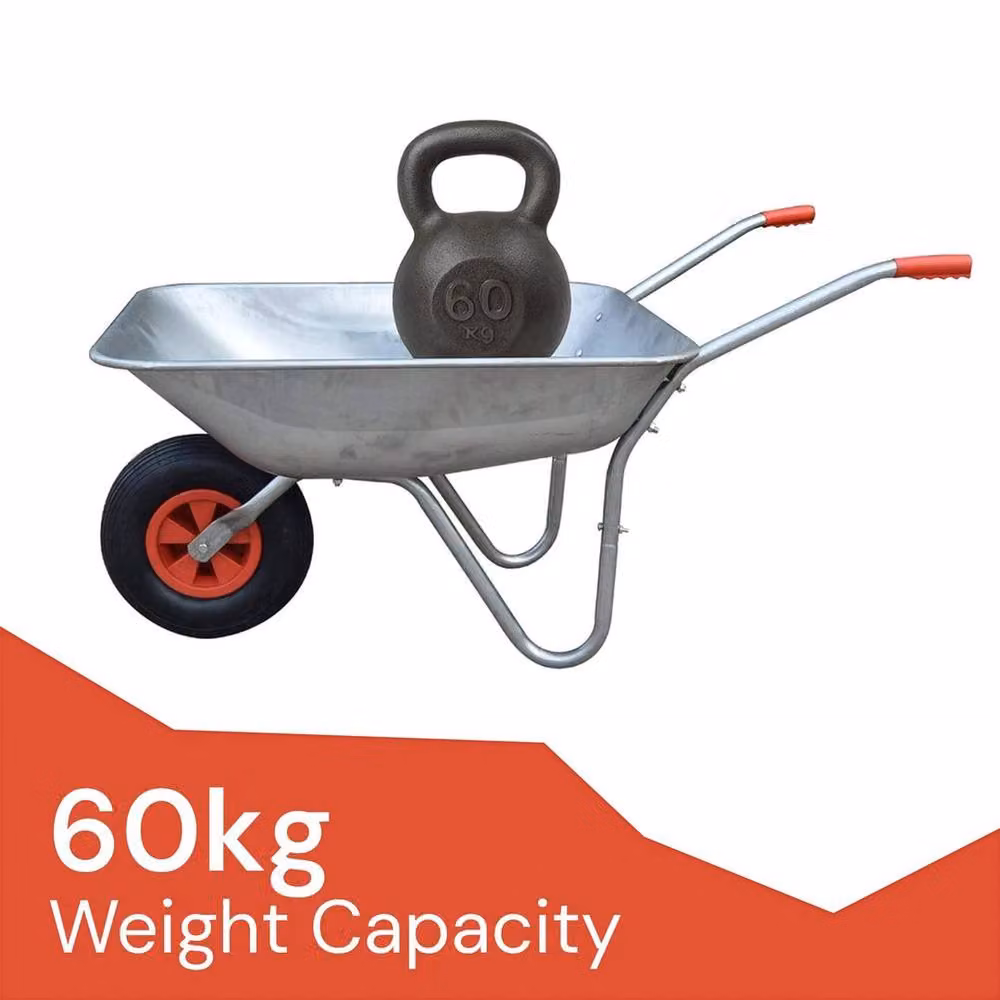 NESTLUNE 65L Silver Galvanised Steel Garden Wheelbarrow with Pneumatic Wheel – 4