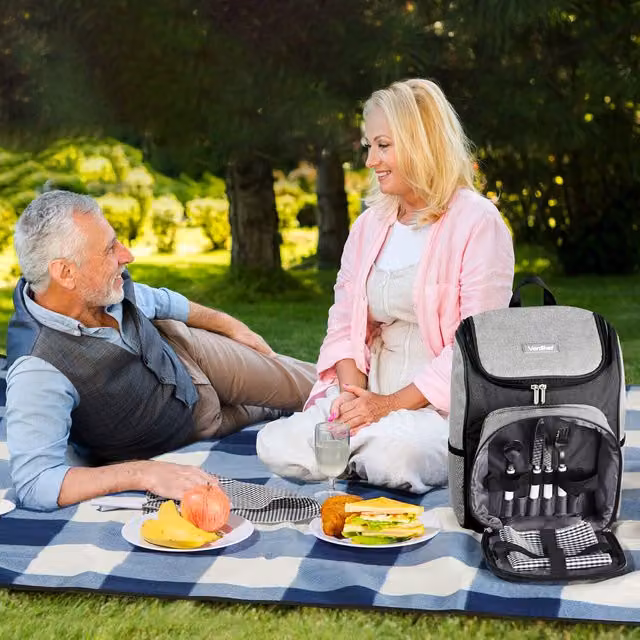 VonShef Picnic Backpack with Dining Set in Grey