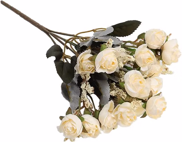 Livingandhome White Artificial Silk Rose Bouquet with 5 Branches and 15 Heads