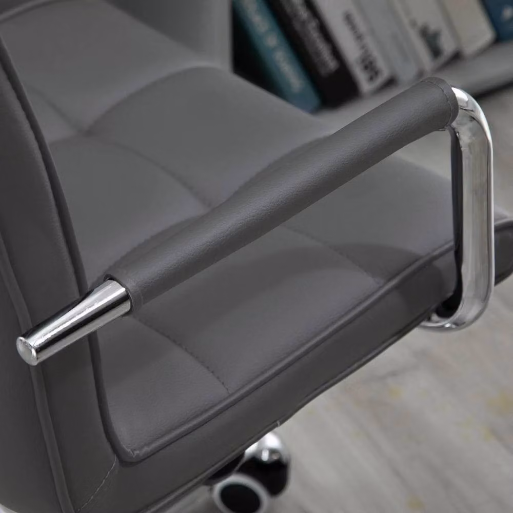 NESTLUNE Grey Mid Back Swivel Office Chair with Armrests and Synthetic Leather Upholstery – 3