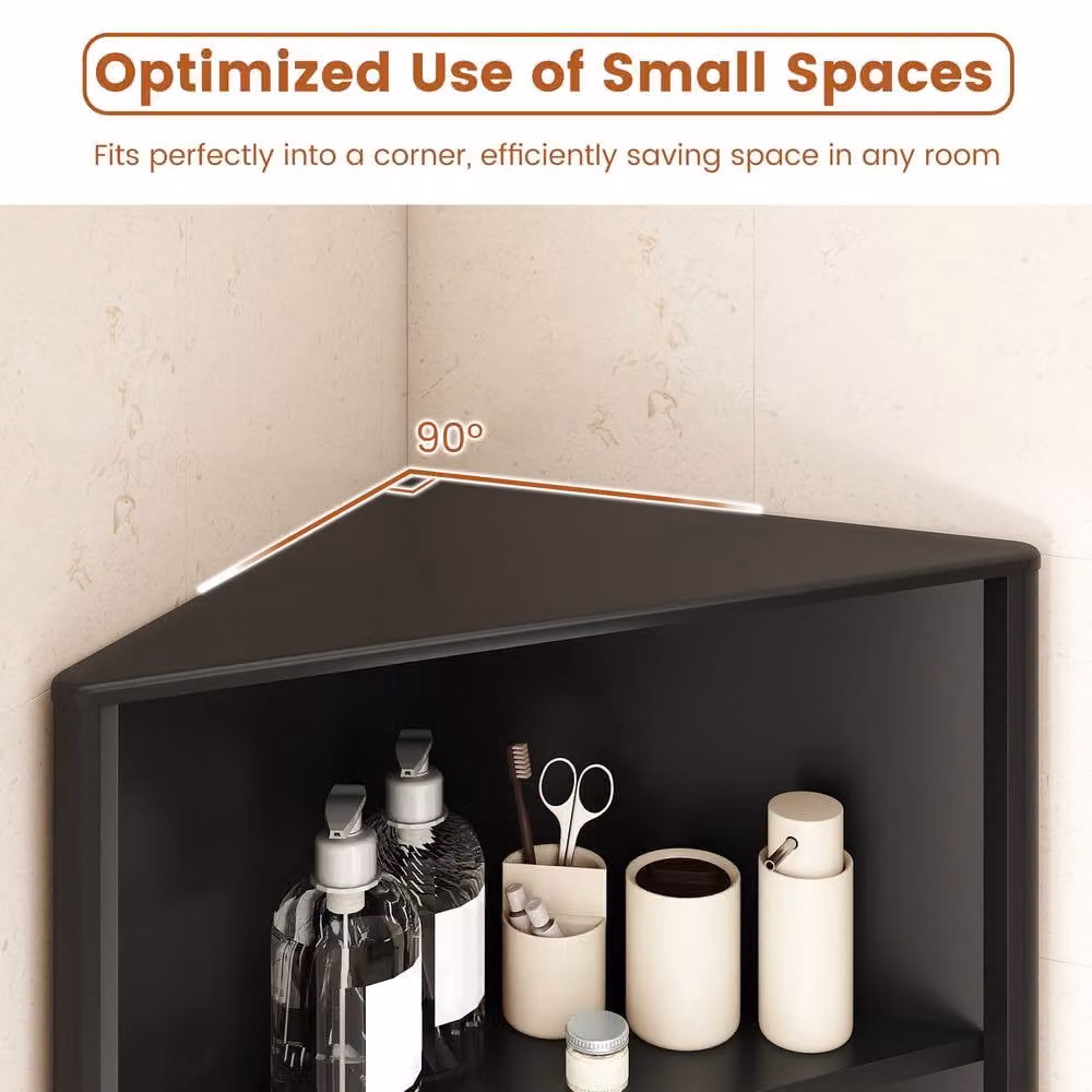 Costway Modern Black Corner Storage Cabinet with 5 Shelves and Hinged Doors – 6