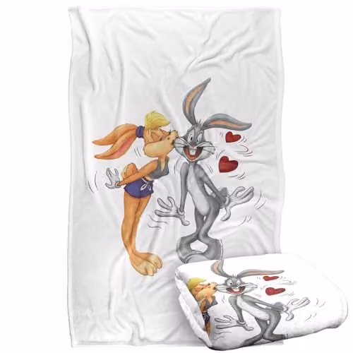 Warner Bros. Looney Tunes Bugs and Lola Kiss Valentine's Day Super Soft Fleece Throw Blanket, Multicolour, W/D/H: 91 x 147 cm