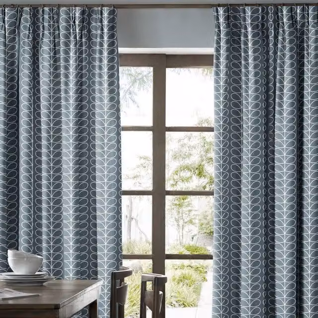 Orla Kiely Linear Stem Made to Measure Blackout Cotton Fabric Panel Curtain in Grey and Blue