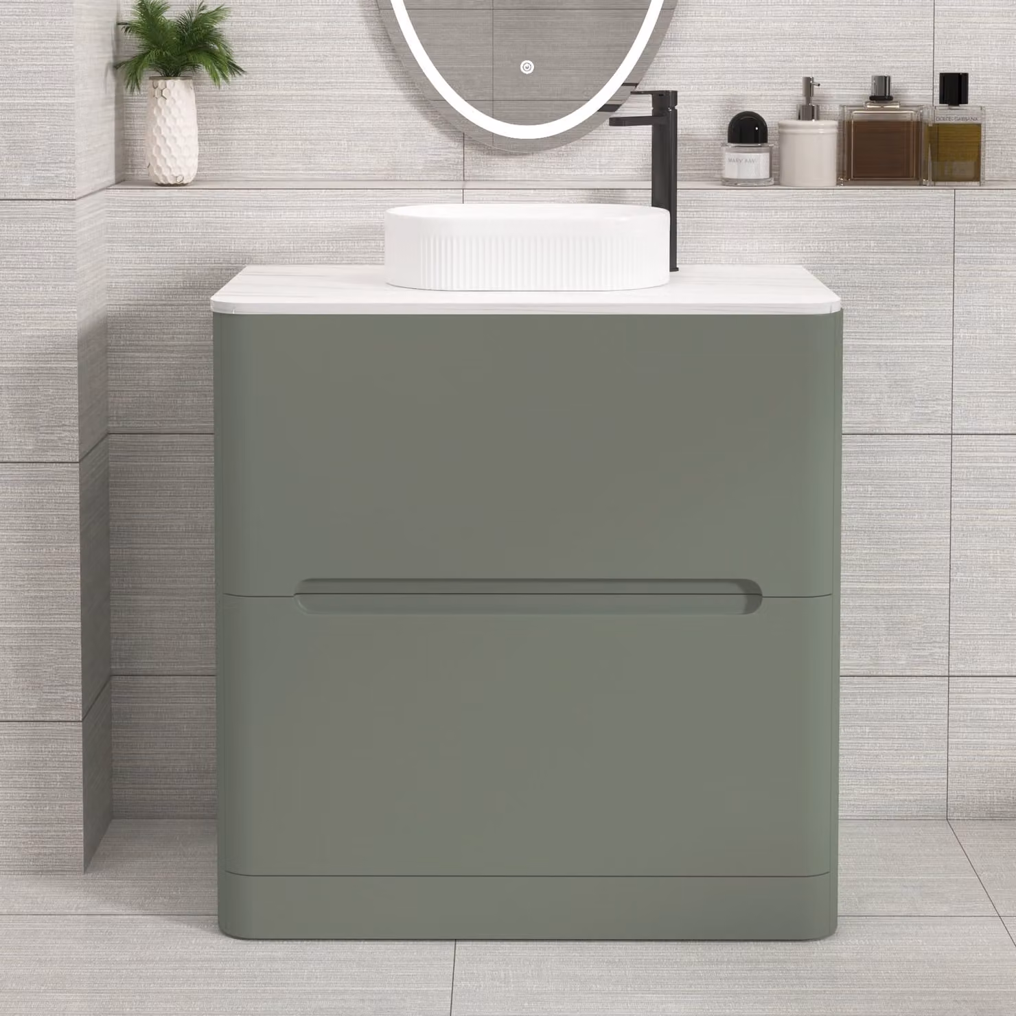 Royal Bathrooms Venice 800mm Sage Green Floor Standing 2 Drawer Vanity Unit with Lyon Basin