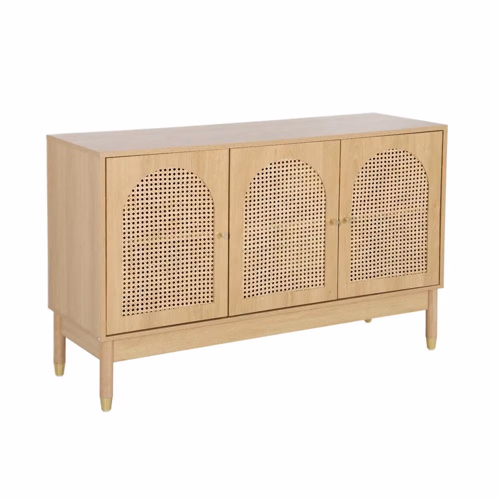 Sweekeek Boho Wood and Rattan 3-Door Sideboard in Beige, W: 120 cm – 2