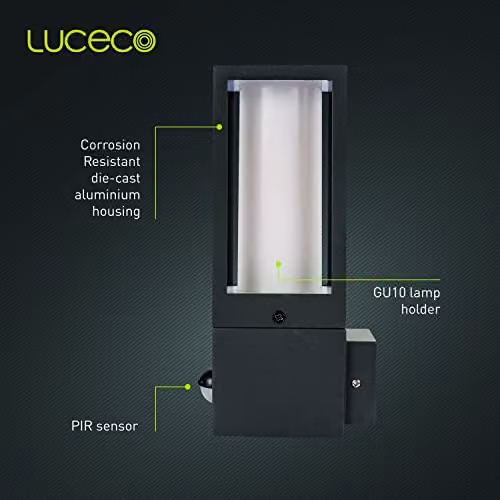 Luceco Azurar Grey Exterior Decorative GU10 Wall Lantern with PIR Motion and Dusk Sensors, IP44 Rated – 4