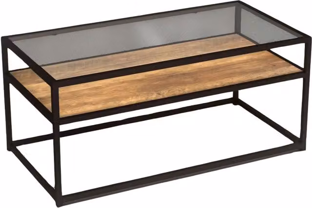 Pirlo Plush Rectangular Glass Top Coffee Table with Steel Frame in Brown and Transparent