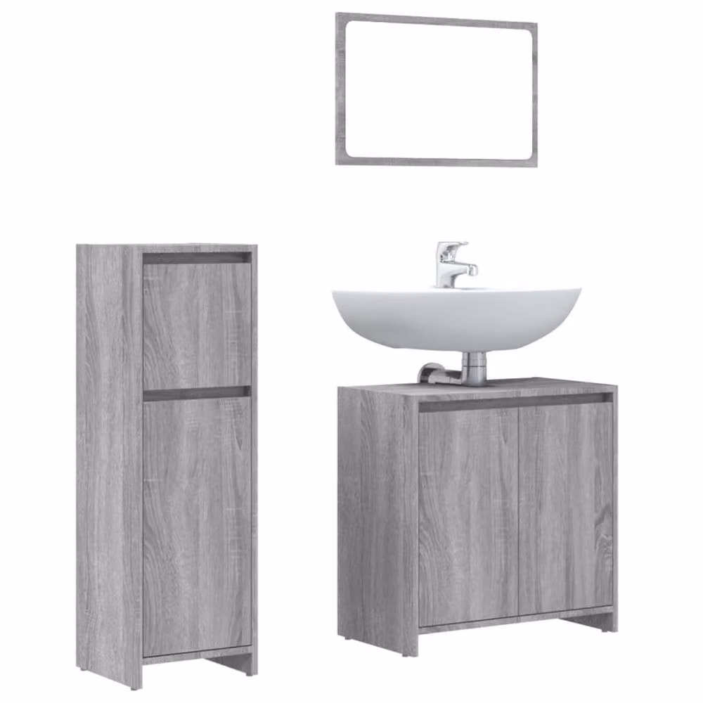 Berkfield Home Modern 3 Piece Grey Matt Bathroom Furniture Set including Mirror Cabinet, Wall Cabinet and Vanity Unit – 2