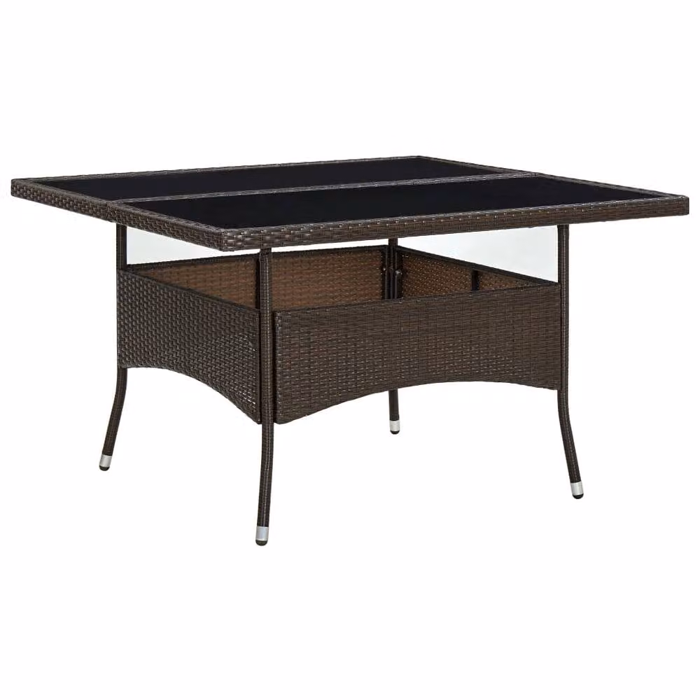 Berkfield Home Brown Poly Rattan and Glass Outdoor Dining Table – 2
