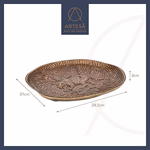 Artesa Gold and Bronze Embossed Oval Aluminium Serving Platter with Leopard Design, W: 24 cm, D: 21 cm – 2