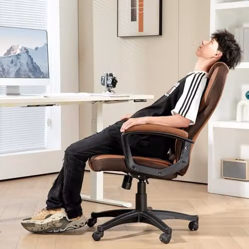 HOMCOM Executive Office Chair in Brown Synthetic Leather with High Back, Armrests and Headrest, Swivel W/D/H: 65 x 69 x 120 cm – 5
