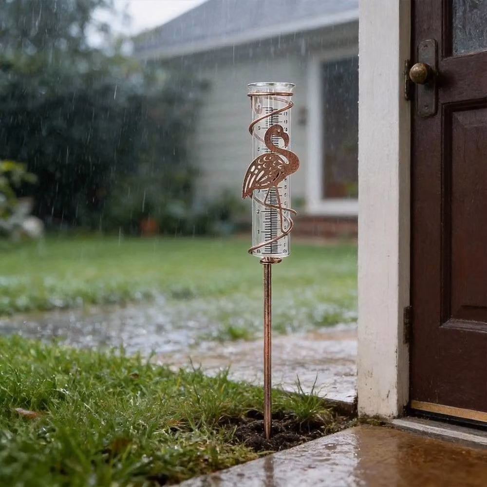 Kelvenix Brown Decorative Flamingo Outdoor Rain Gauge Metal and Glass Freestanding Water Gauge Height: 60 cm – 2