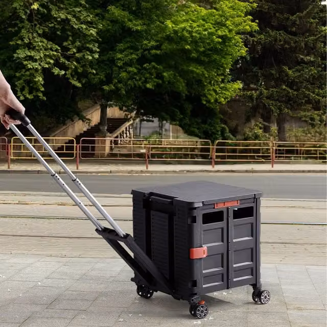 Lifeideas Folding Shopping Trolley with Magnetic Lid and Tiltable Handle, Black