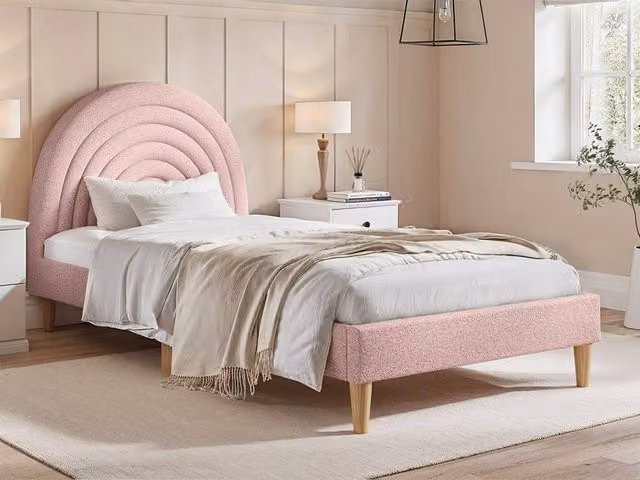 Flair Ava Upholstered Bouclé Single Bed in Pink, W/D/H: 101 x 200 x 100 cm