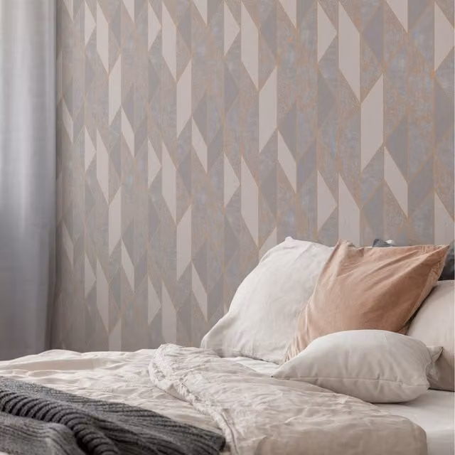 A.S. Création Superfresco Milan Geo Metallic Abstract Geometric Wallpaper in Grey
