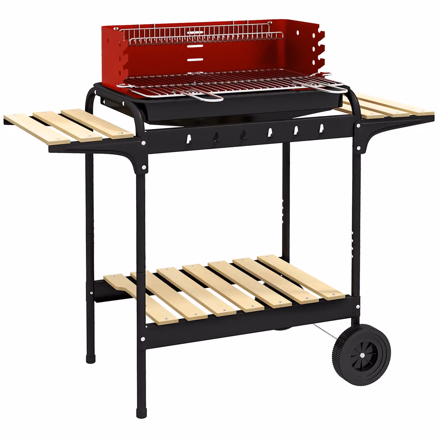 OUTSUNNY Charcoal Barbecue BBQ Grill Trolley with 5-level Grill Height and Ash Catcher in Red – 2