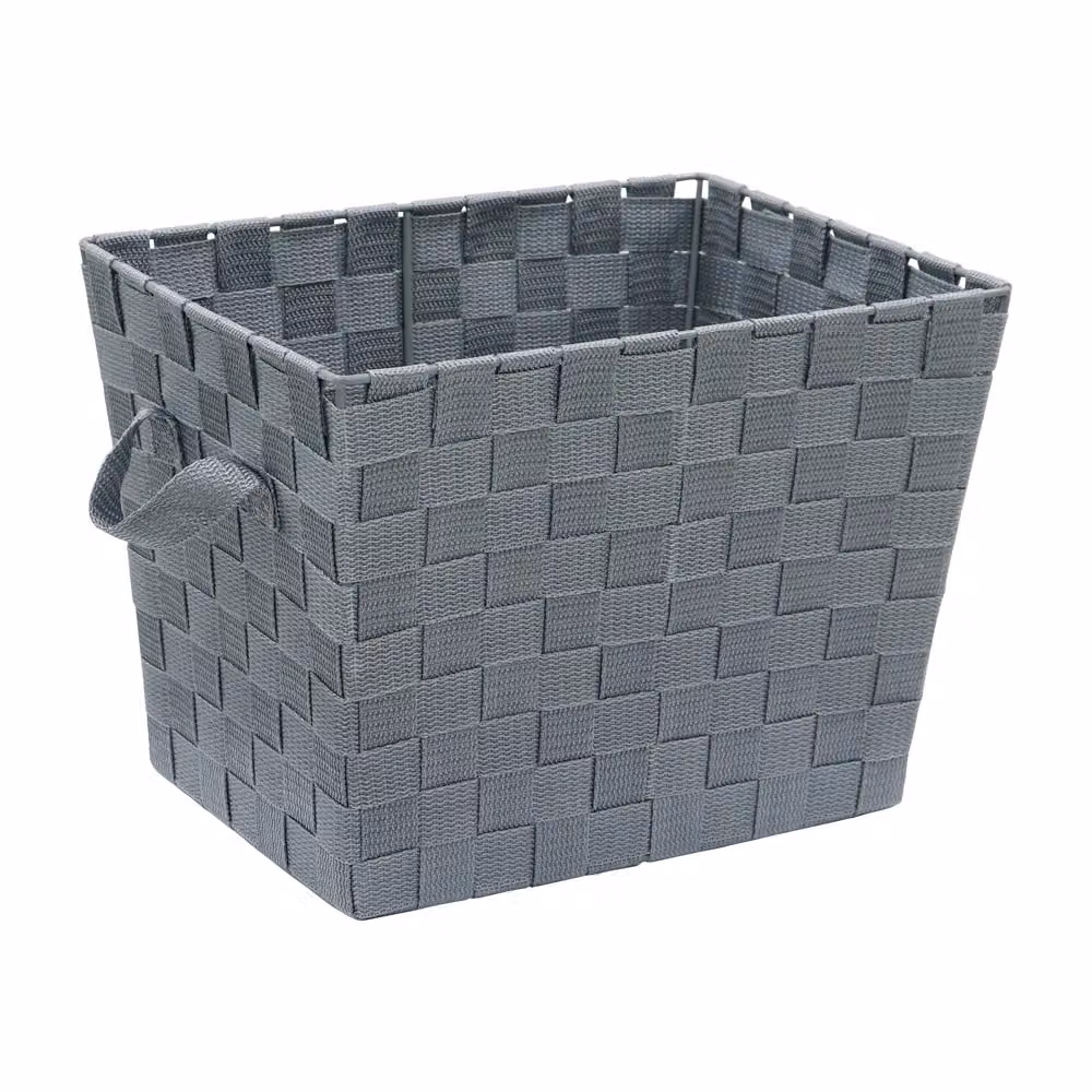 JVL Vichy Rectangular Open Weave Nylon Storage Basket with Handles, Grey – 2