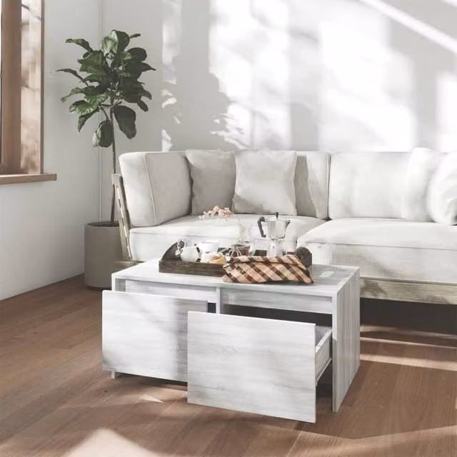 Berkfield Home Modern Rectangular Coffee Table in Grey Sonoma, W/D/H: 90 x 50 x 41.5 cm