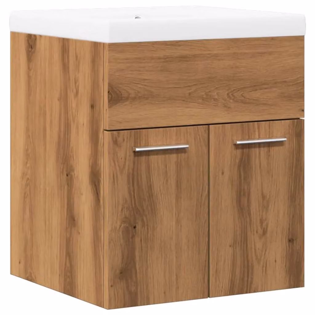 Berkfield Home 2 Piece Modern Wall Mounted Bathroom Furniture Set in Brown Artisan Oak Matt Finish
