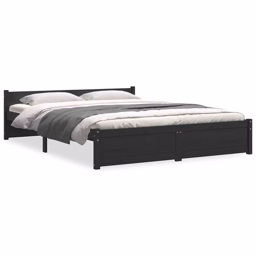 Berkfield Home Beautiful Double Bed Frame in Black Solid Pine Wood W: 135 cm, D: 190 cm – 3