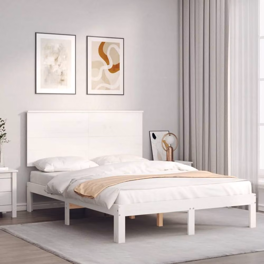 Berkfield Home Solid Wood Bed Frame with Headboard in White, W/D/H: 120 x 200 cm – 2