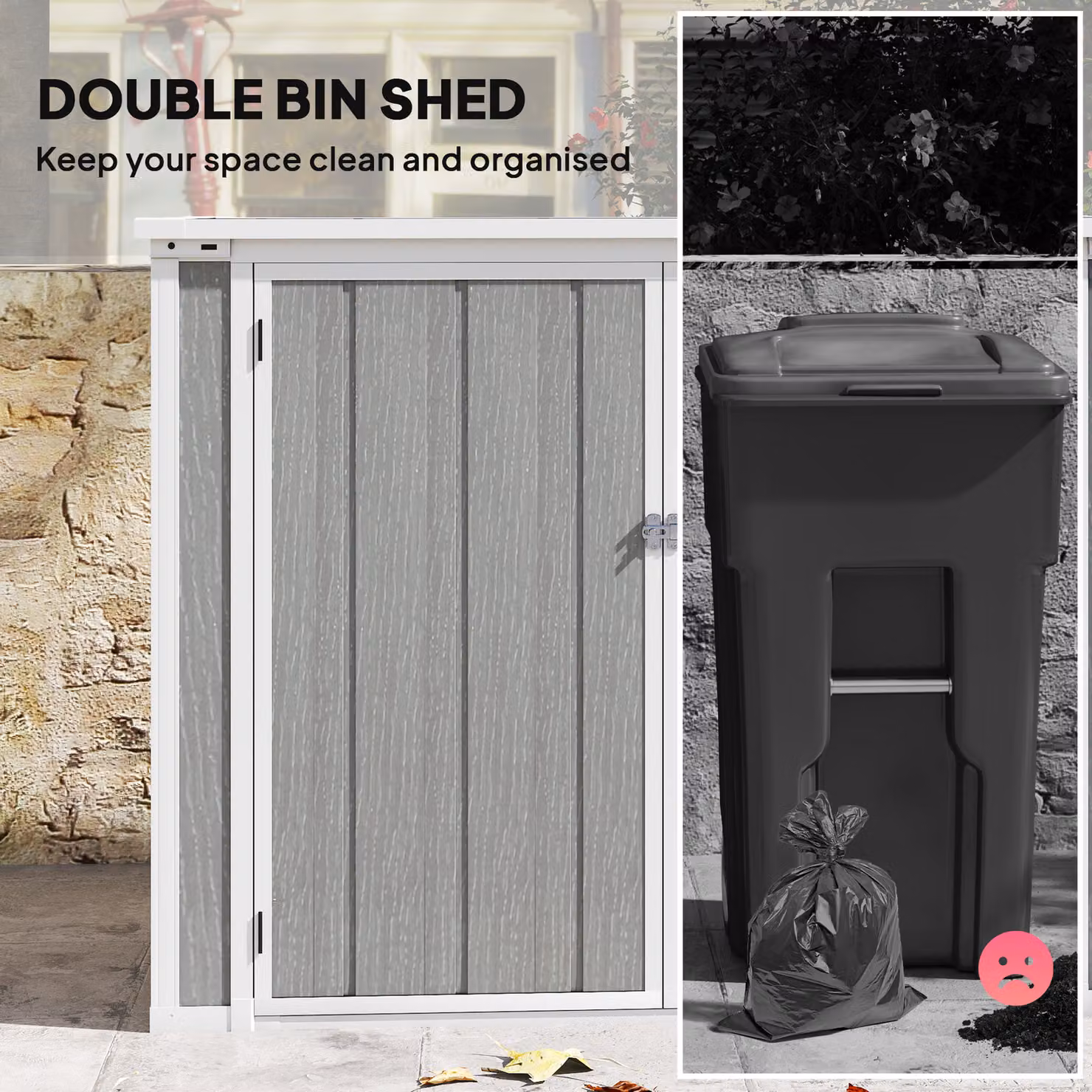 Outsunny Grey Garden Bin Store with Lockable Double Doors and Openable Lid – 3