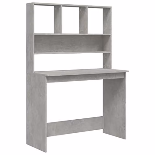 vidaXL Modern Writing Desk with Shelves in Concrete Grey, W/D/H: 102 x 45 x 148 cm