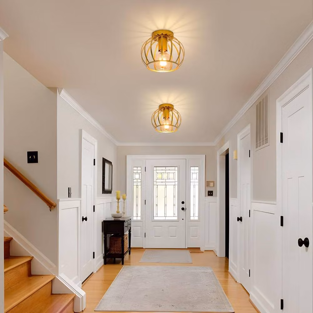 Goeco Vintage Gold Metal Ceiling Light with E27 Bulb Holder for Hallway, Bedroom or Kitchen – 2