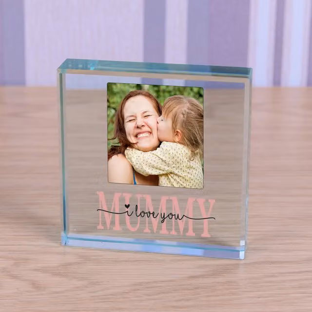 Uniqueful Personalised I We Love Mummy Glass Token Mothers Day Gift in Transparent and Beige
