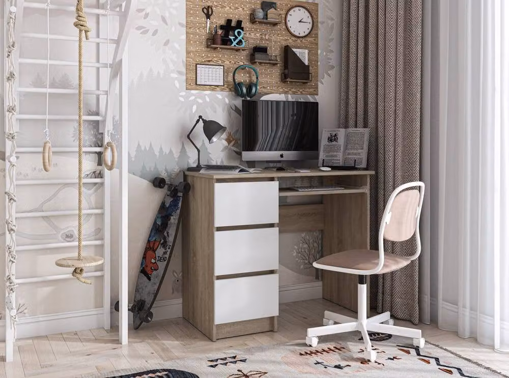 Shefa Line Modern Computer Desk in White and Multicolour, W/D/H: 160 x 90 x 76.6 cm – 3