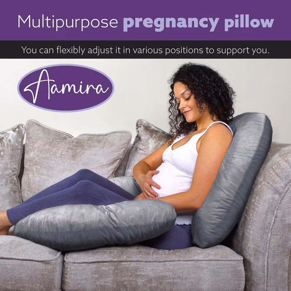 Aamira Dark Grey C Shaped Memory Foam Pregnancy Maternity Pillow, W/D/H: 140 x 65 x 20 cm – 8