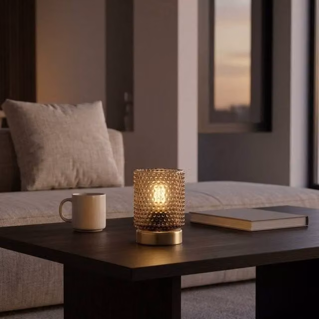 Garden Greatness Amber Glass Cup LED Bulb Table Light in Brown – 1