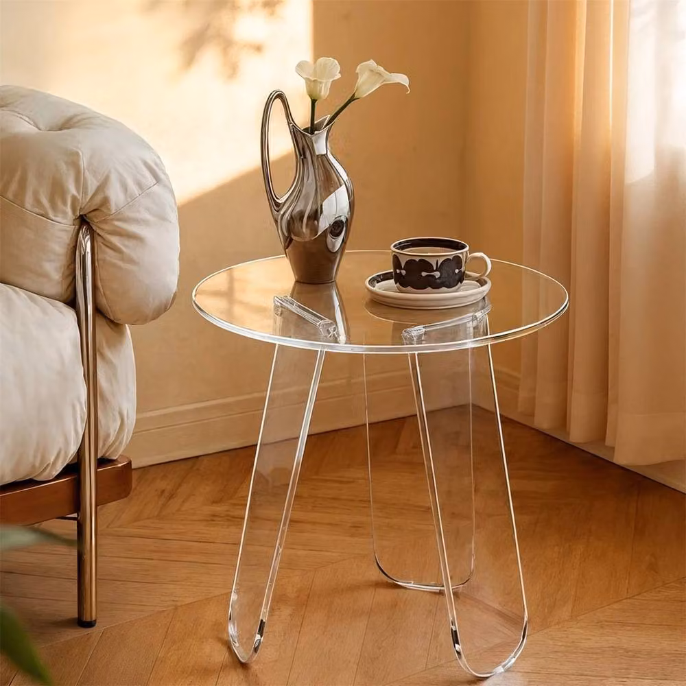 ERGOVEXA Shatterproof Acrylic Round End Table and Bedside Nightstand in Transparent Clear – 3