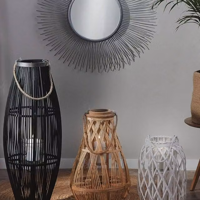 Wyld and Coco Brown Bamboo and Glass Boho Candle Holder, Height: 56 cm – 1