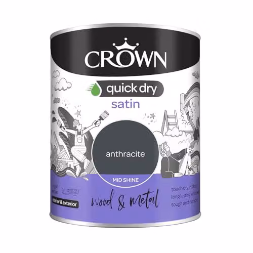 Crown Quick Dry Water Based Satin Wood and Metal Paint, Anthracite, 0.75 l – 4