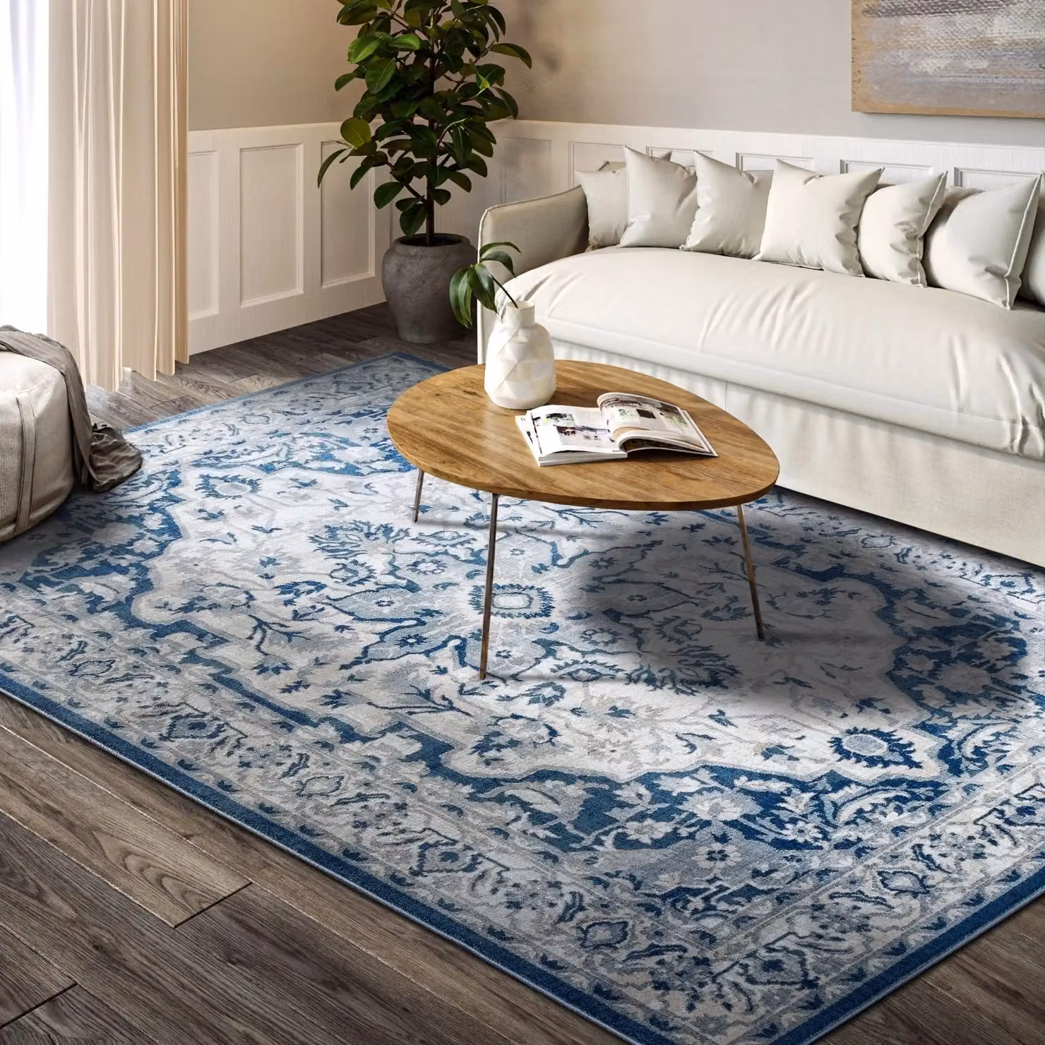 Villeroy & Boch 1869 Gabrielle Rug in Blue with Classic Medallion Design, W: 120 cm x D: 170 cm – 4
