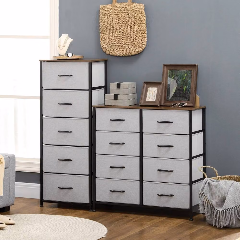 NESTLUNE 5 Drawer Fabric Chest of Drawers in Grey, W: 100 cm, D: 15 cm, H: 15 cm – 4