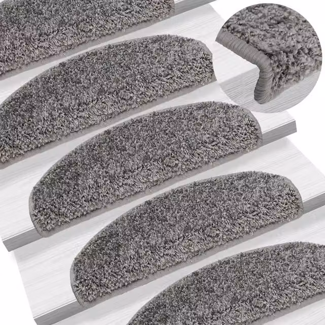 Berkfield Home Non-Slip Self-Adhesive Stair Mats, 10 Pack, Grey, W: 65 cm, D: 21 cm, H: 4 cm – 1