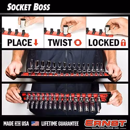 Ernst Manufacturing Socket Boss Storage Organiser Rail Combo Pack 3-Pack, Red – 3