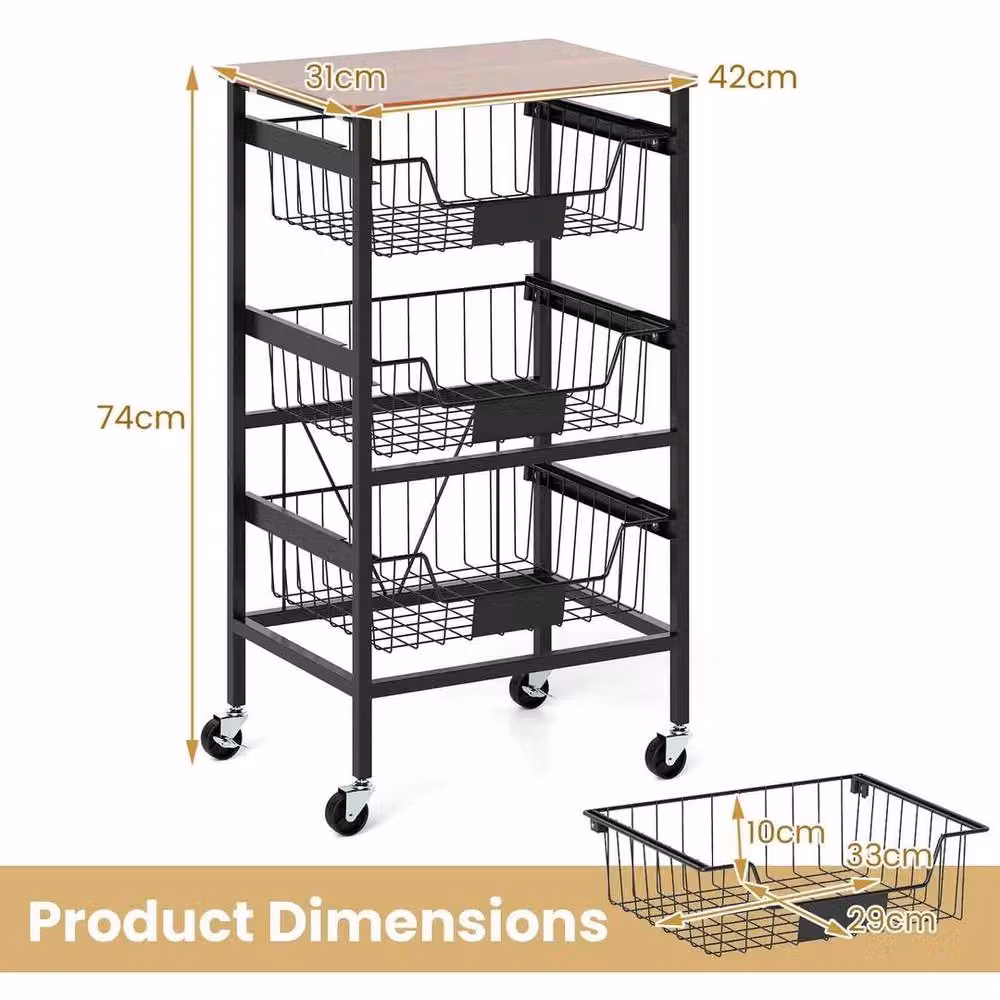Kelvenix Industrial Rolling Fruit and Vegetable Cart in Black – 2