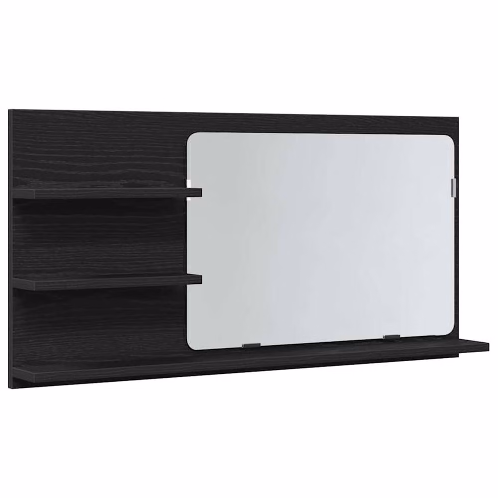 Berkfield Home Black Oak Modern Bathroom Mirror Cabinet with Glass Doors, W/D/H: 90 x 11 x 45 cm – 2