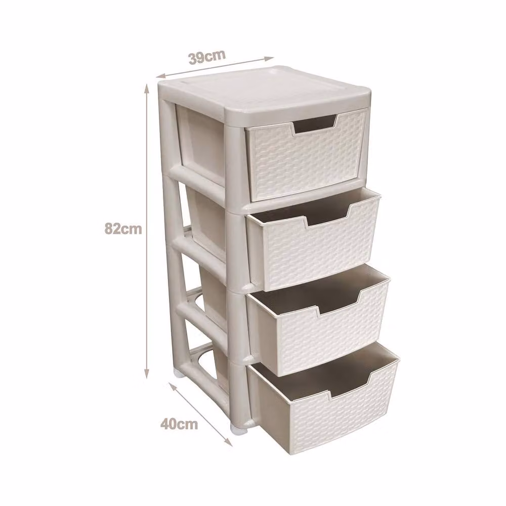 Simpa Large Rattan Effect 4 Drawer Storage Tower Unit in Taupe, H: 82 cm – 2