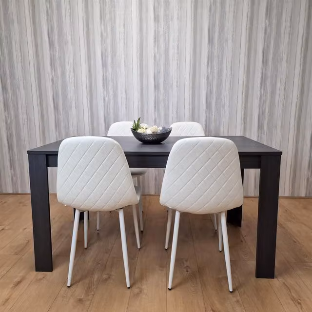 KOSY KOALA Modern Dining Table Set with 4 White Gem Pattern Chairs in Brown and Grey