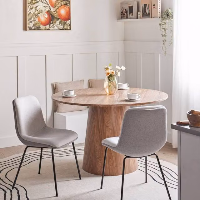 Wyld and Coco Set of 2 Armless Dining Chairs in Light Grey Woven Fabric – 1