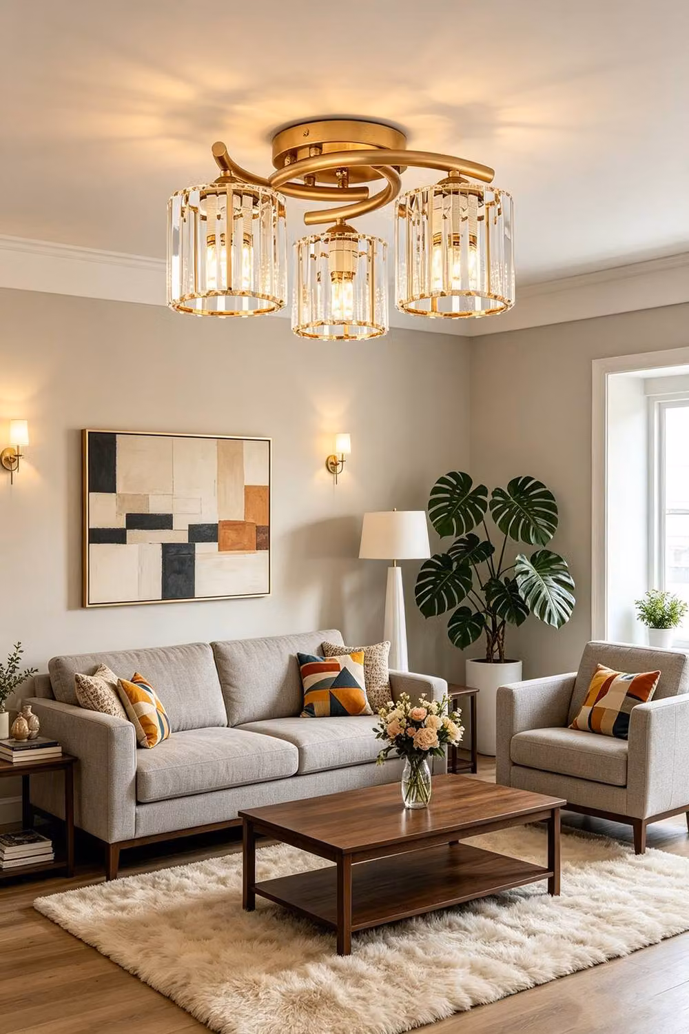 Living and Home 3-Light Retro Ceiling Light with Transparent Glass Shades in Gold/Brass – 2