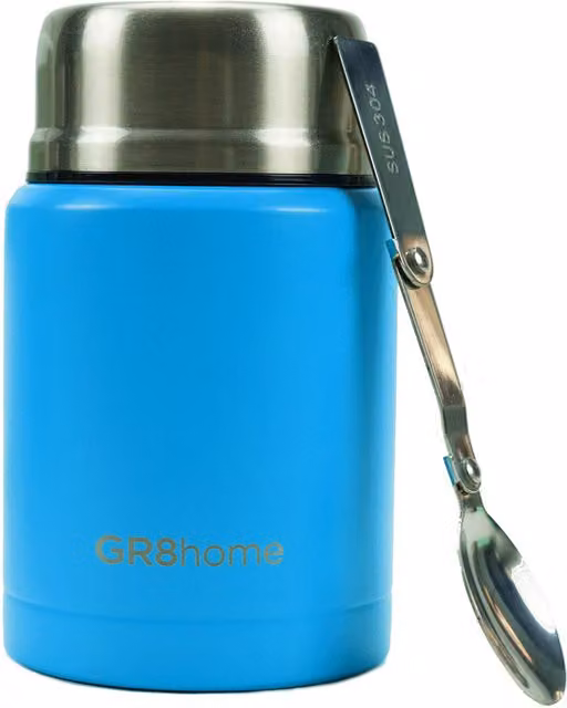 Gr8 Home Blue Vacuum Insulated Food Flask with Spoon, 500ml